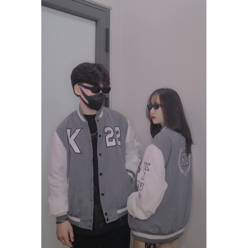Áo Khoác Nam Nữ Nhung Tăm Jacket Varsity Graffiti King Brand V2 Màu Xám-02