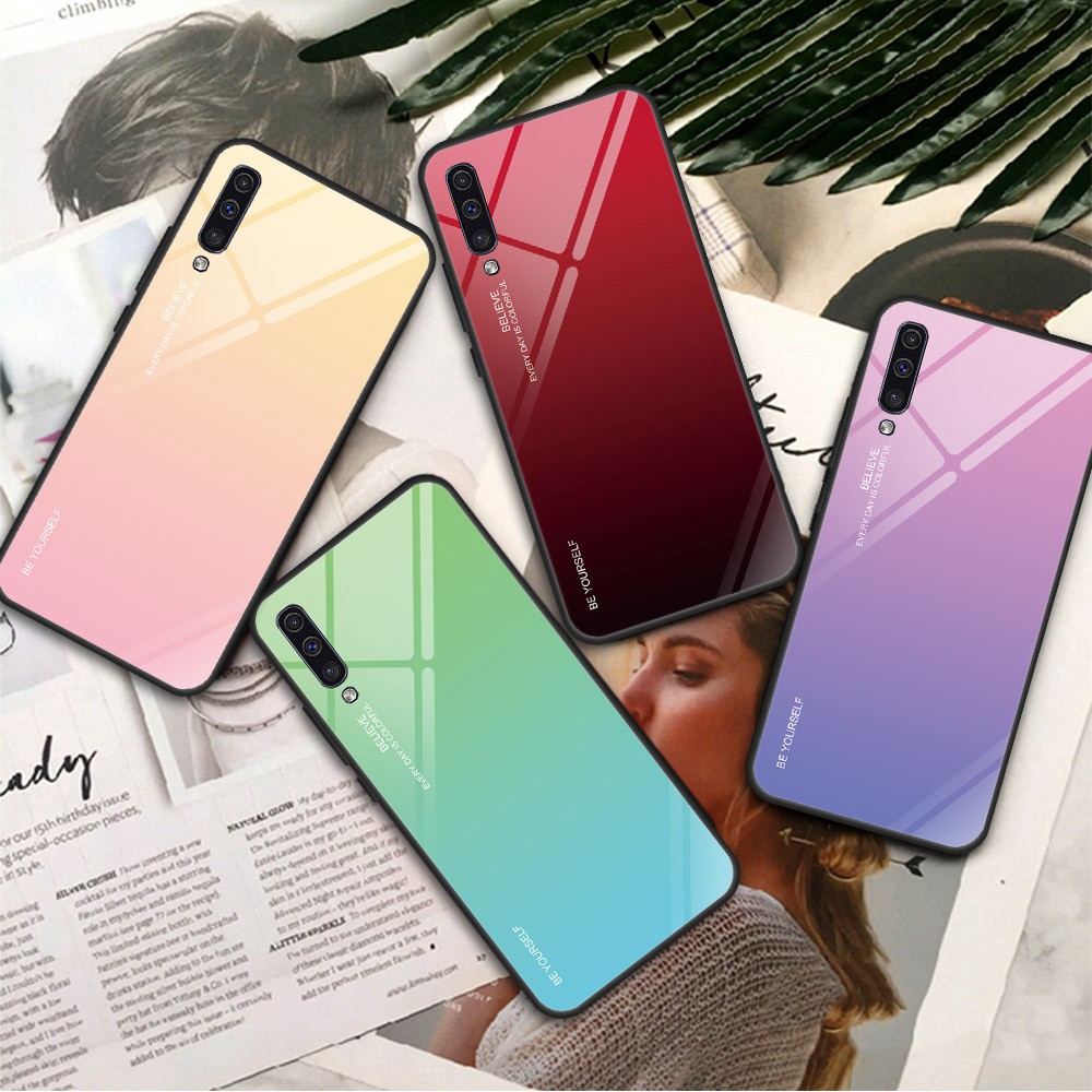 Ốp điện thoại tích hợp kính cường lực dành cho điện thoại Samsung Galaxy A50 A7 A6 20