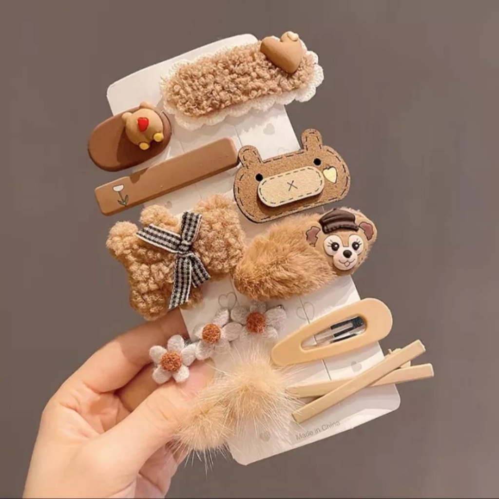 Set 10 Kẹp Tóc Họa Tiết Hoạt Hình Phong Cách Hàn Quốc - Kẹp Tóc Lông Nhung Cho Bé