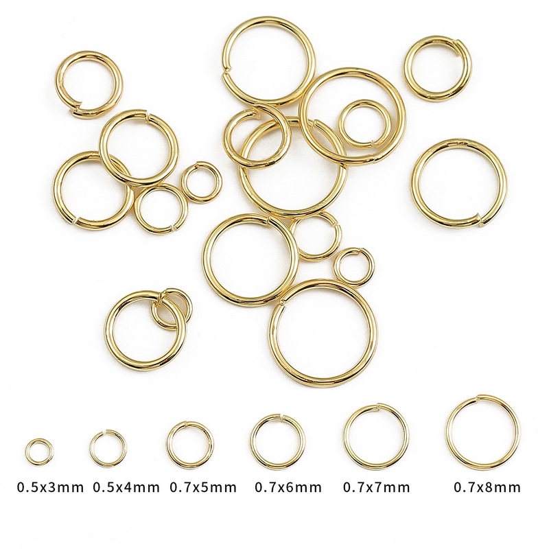 Set 100 vòng tròn nối mạ vàng 18k 3 / 4 / 5 / 6 / 7 / 8mm tự làm trang sức tiện dụng