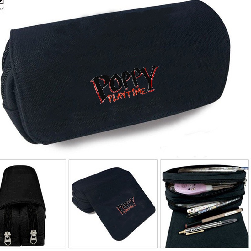 Hộp bút vải canvas khóa trắng in hình game POPPY PLAYTIME đi học tiện lợi anime chibi