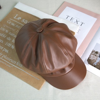 Mũ beret da pu phối lông thời trang nữ tính
