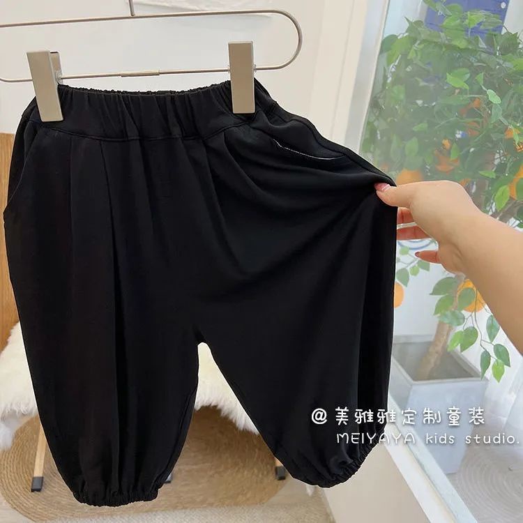 [Babycat Hàng Có Sẵn Quần Dài Đến Mắt Cá Chân Bằng Lụa Phong Cách Hàn Quốc Nhật Bản/Hàn Quốc Màu Trơn Chống Muỗi Dành Cho Bé Trai Bé Gái