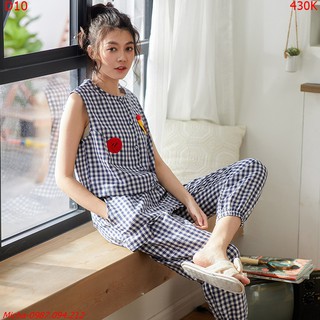 Bộ cotton kẻ caro đen trắng thời trang - Micha D10