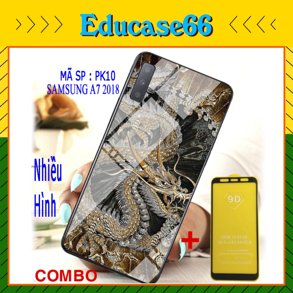 COMBO ỐP LƯNG SAMSUNG A7 2018 (ốp kính 3D + tặng kèm kính cường lực full màn)