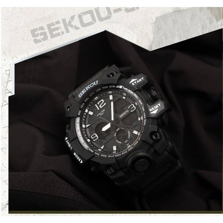 Đồng hồ thể thao nam điện tử dây cao su chính hãng SEKOU 9001