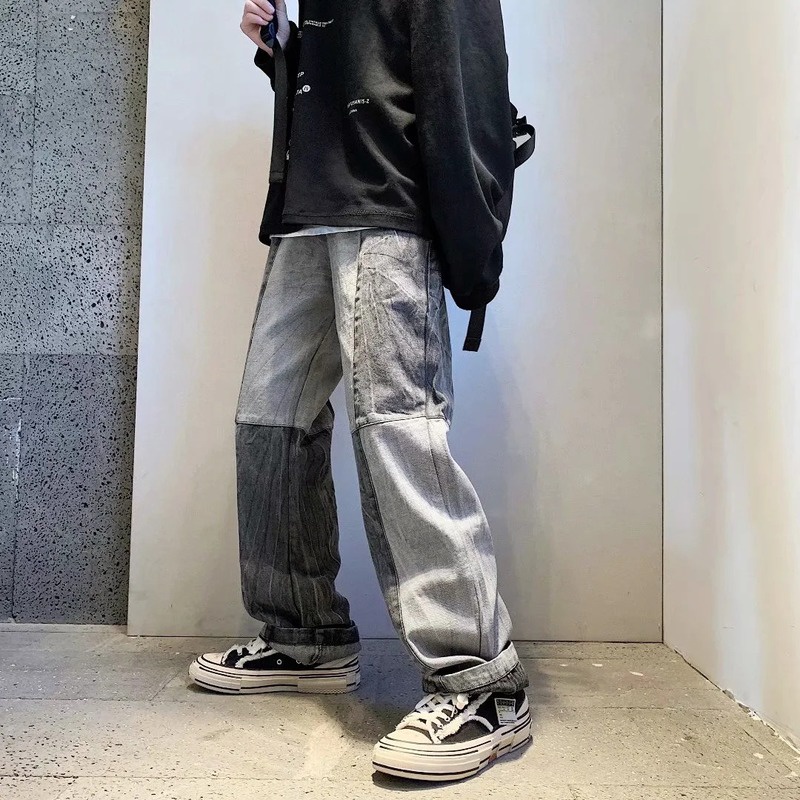 Quần denim dài dáng rộng phong cách hip hop hồng kông thời trang xuân thu 2021 dễ phối đồ