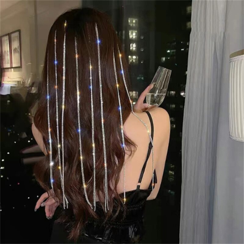 Kẹp tóc trang trí kiểu tóc bím đính đá phối dây xích chất lượng cao cho nữ