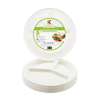 Dĩa bã mía 3 ngăn phân hủy sinh học KOKUSAI 10IN Lốc 10 cái