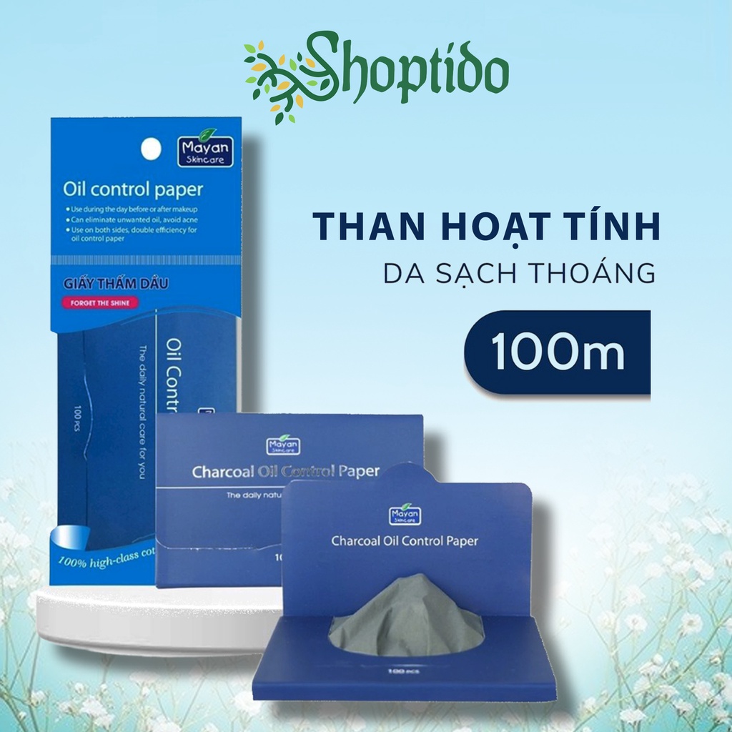 Giấy thấm dầu than hoạt tính Mayan loại bỏ dầu thừa, bụi bẩn 100 tờ NPP Shoptido