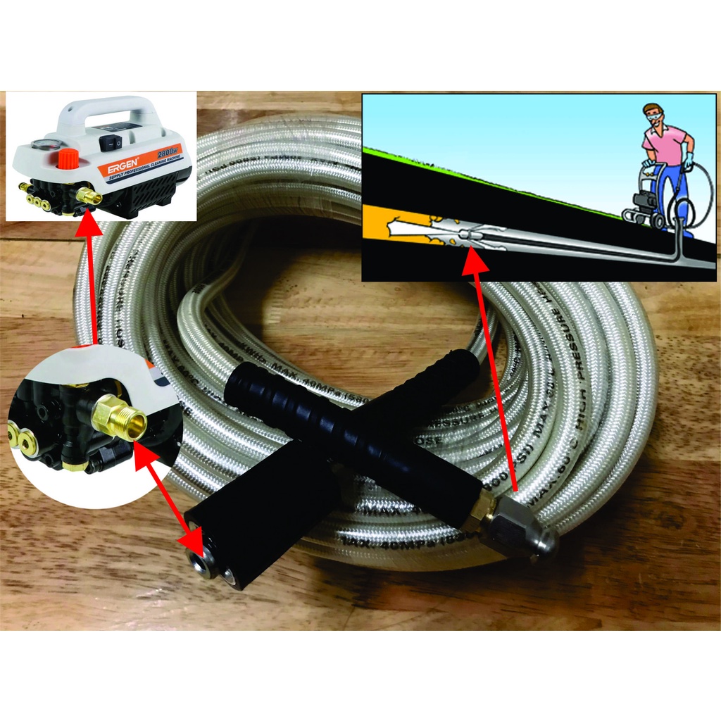 Dây thông cống bằng áp lực nước - Dùng cho máy rừa xe phổ thông ren vặn 22/15
