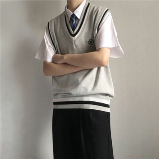 Áo gile len kẻ trơn unisex