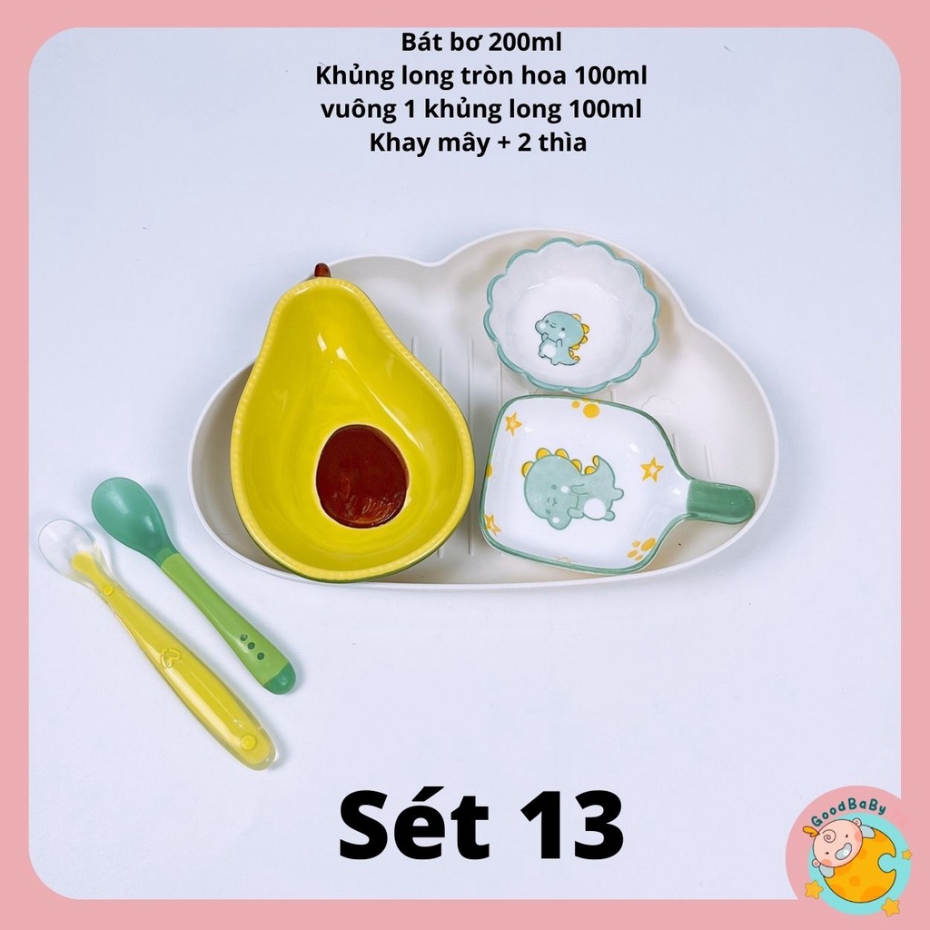 Combo ăn dặm,Sét bát ăn dặm gồm khay đựng ,3 bát đủ size cho bé Goodbabyvn CBA