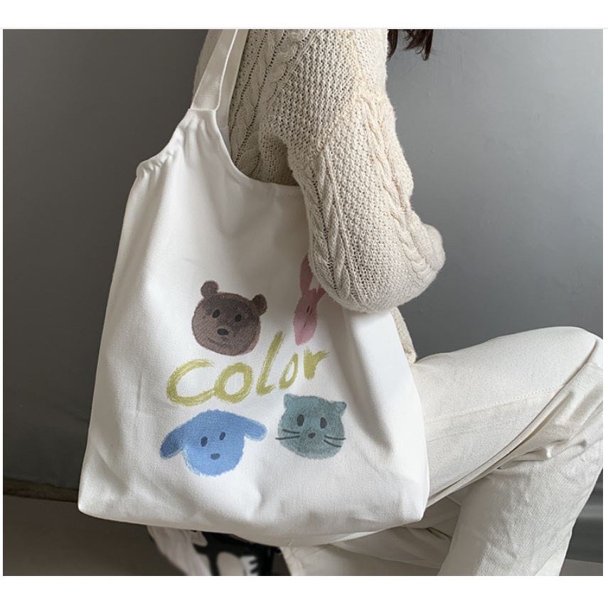 Túi vải Tote - Túi Vải Canvas  - Túi Đeo vai Color họa tiết hình thú dễ thương siêu hot 2020