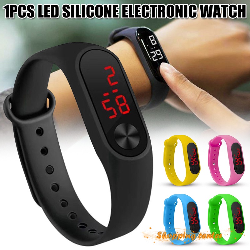 Đồng hồ đeo tay thể thao dây silicone màu kẹo có đèn LED cho nam và nữ