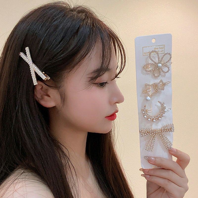 Set 5 kẹp tóc đính đá hoa nơ nhiều kiểu xinh phong cách hàn quốc