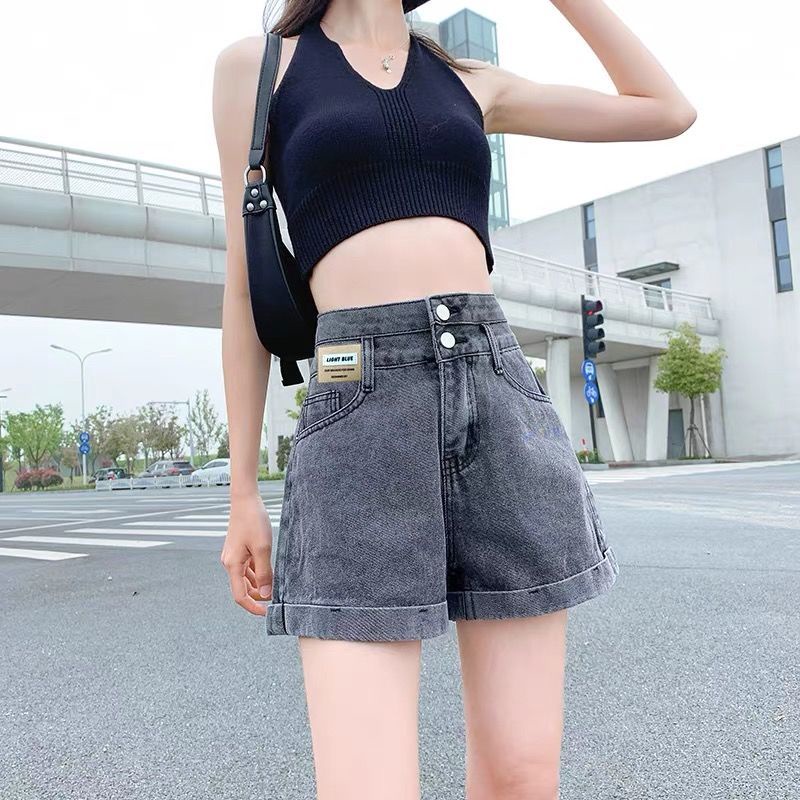 AMOI Quần Short Denim Lưng Cao Ống Rộng Thời Trang 2022 Dành Cho Nữ