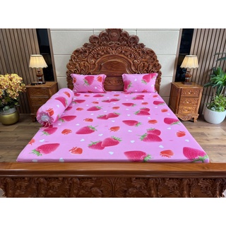 Bộ ga gối thun hàn quốc mẫu Dâu tây
