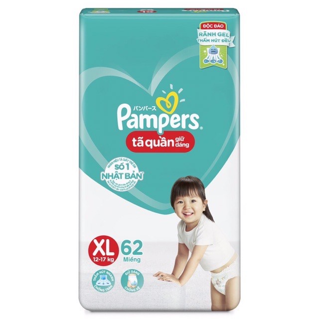 Bỉm Pampers Quần Giữ Dáng Mới Gói Cực Đại M74/L68/XL62/XXL56