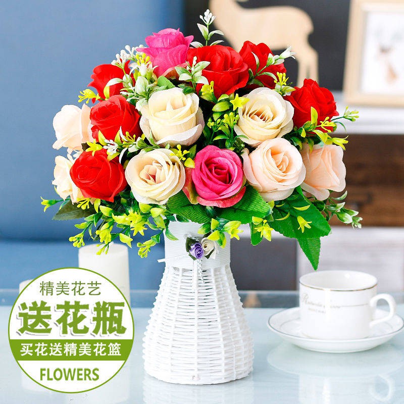 Phòng khách đồ thủ công bằng nhựa giả hoa mô phỏng bó hoa khô trang trí bàn trong chậu lụa hoa cà phê trang trí hoa