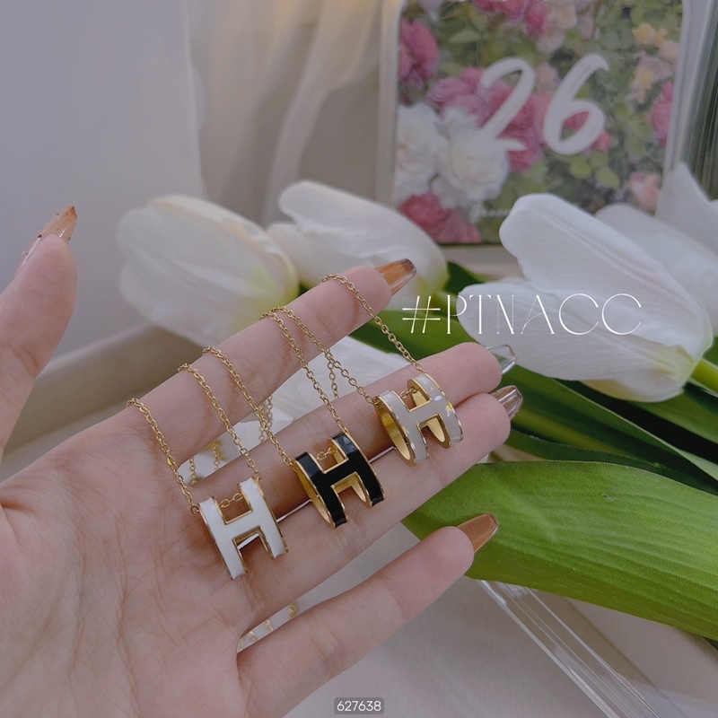 Bộ trang sức titan, set bông tai, dây chuyền chữ H đơn giản sang trọng .PTNACC.