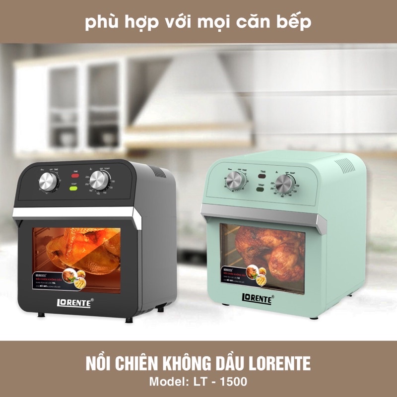 [Sẵn Kho] Nồi chiên không dầu Dung tích 15Lit Lorente LT-1500, công suất 1600W, màu đen, Bảo hành 12 tháng