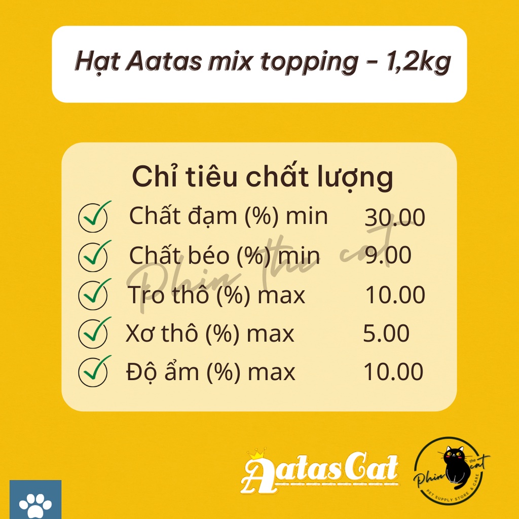 Hạt cho mèo AATAS có topping cá cơm sấy - 1.2kg | phinthecat