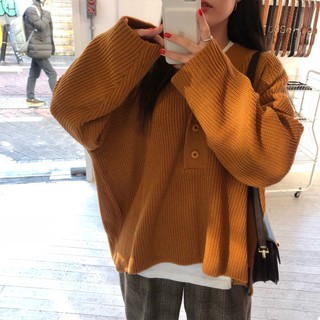 [ORDER - SẴN CAM] Áo len nữ cổ V phối khuy ulzzang Hàn thu đông WO001