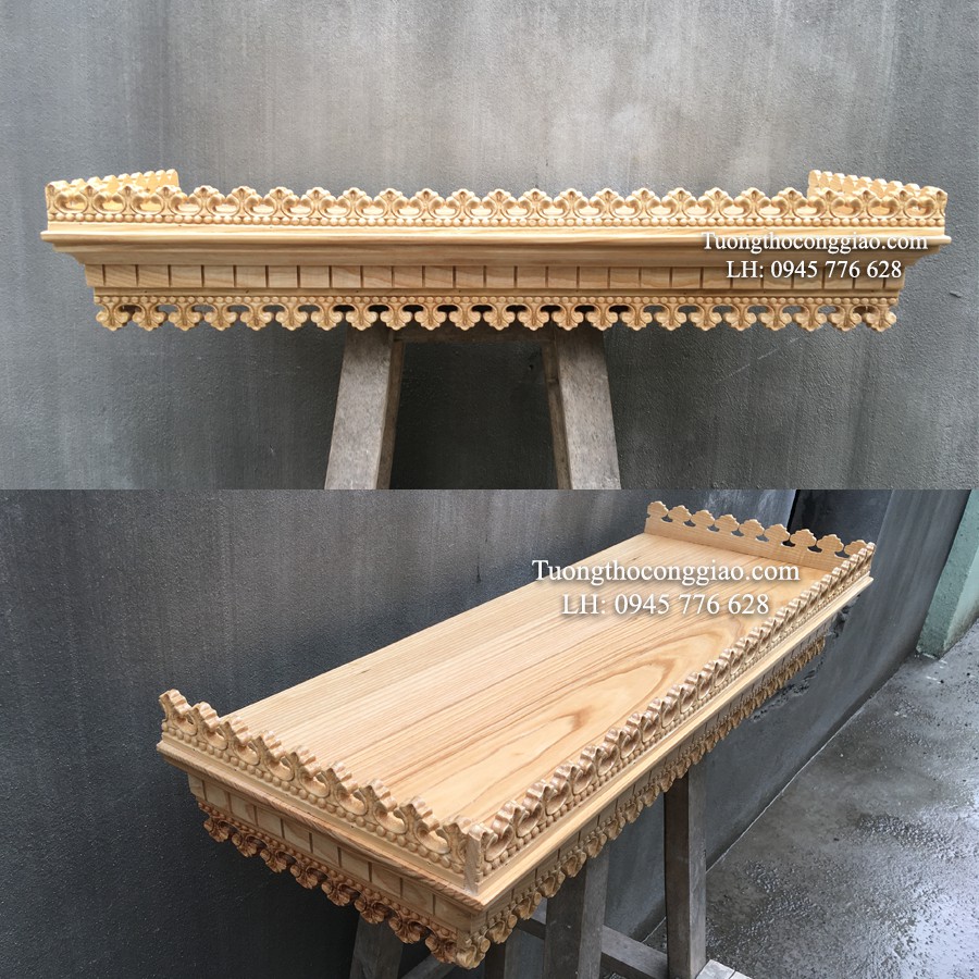 Bàn thờ Gia Tiên 80x30cm gỗ sồi vành hoa trên