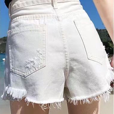 Quần Short Denim Lưng Cao Ống Rộng Phối Rách Thời Trang Đường Phố Mùa Hè Cho Nữ
