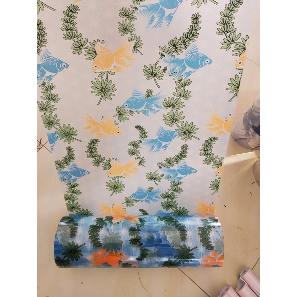 Decal dán kính khổ 45cm mẫu cá rêu xanh keo sẵn bóc dán
