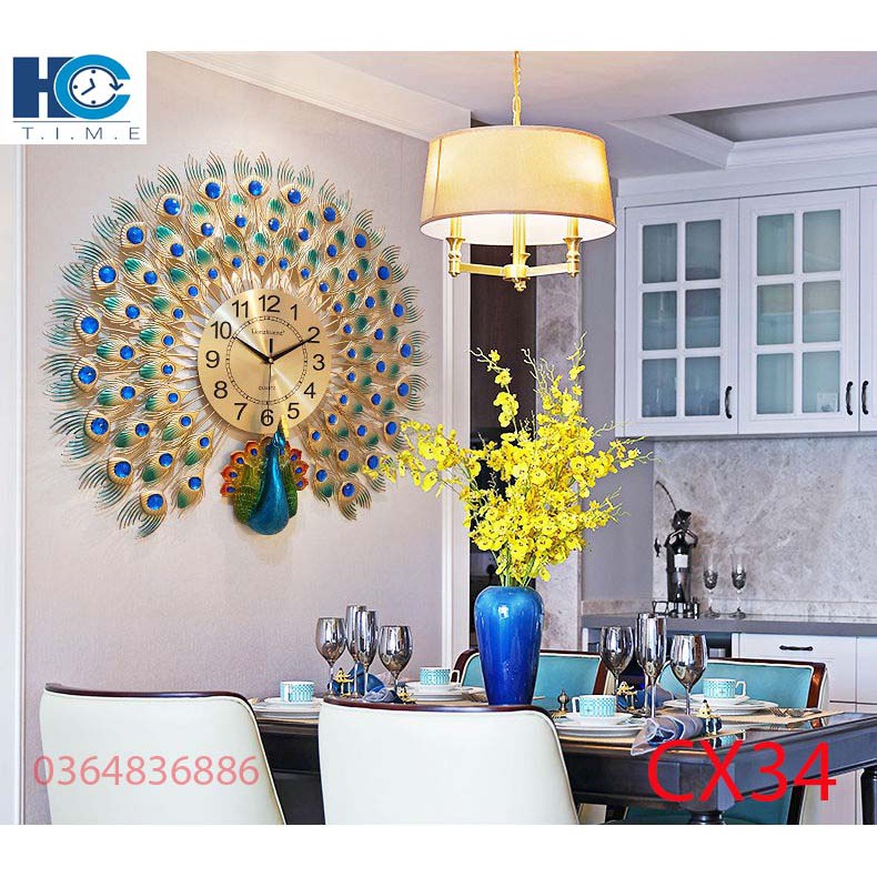Đồng hồ treo tường trang trí chim công decor CX34 kích thước 70x70 cm