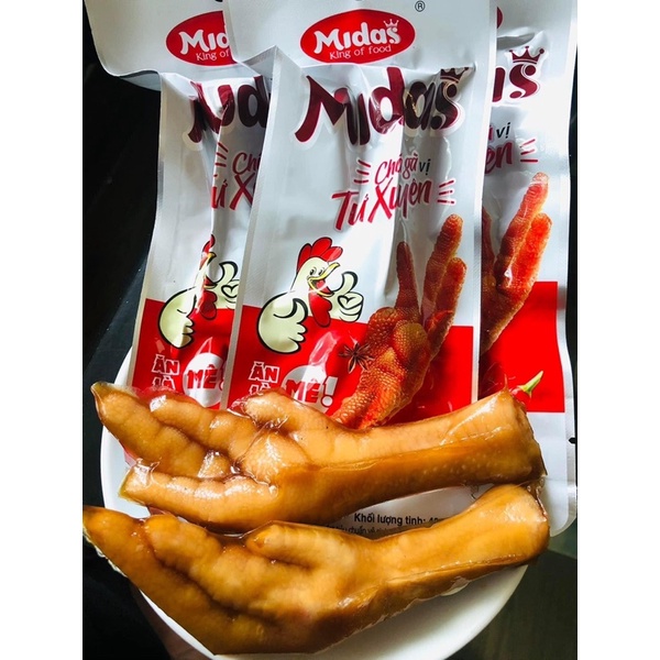 Chân gà cay Midass 2 vị Tứ Xuyên và Thảo mộc siêu ngon, Loại chân TO gói 40-55g/chân