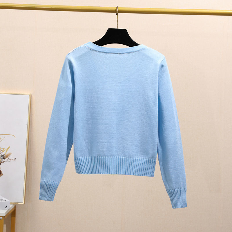 Áo khoác Cardigan dệt kim cổ chữ V tay dài phong cách Retro Mỹ thời trang mùa thu W047