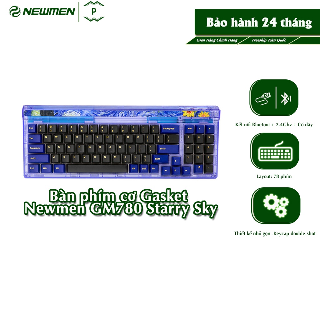 Bàn phím cơ không dây Gasket Newmen GM780 Starry Sky, Layout 78 phím, bảo hành 24 tháng - Hàng chính hãng