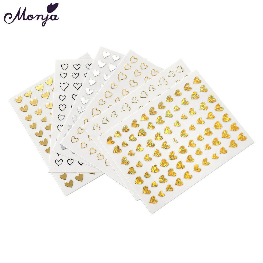 [Hàng mới về] Miếng Dán Trang Trí Móng Tay Nghệ Thuật Monja Hình Trái Tim Tự Dính Gồm 6 Kiểu Tùy Chọn