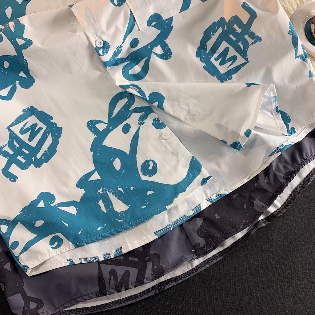 Áo sơ mi tay dài dáng rộng cài khuy kiểu Hồng Kông đường phố cá tính cho nam