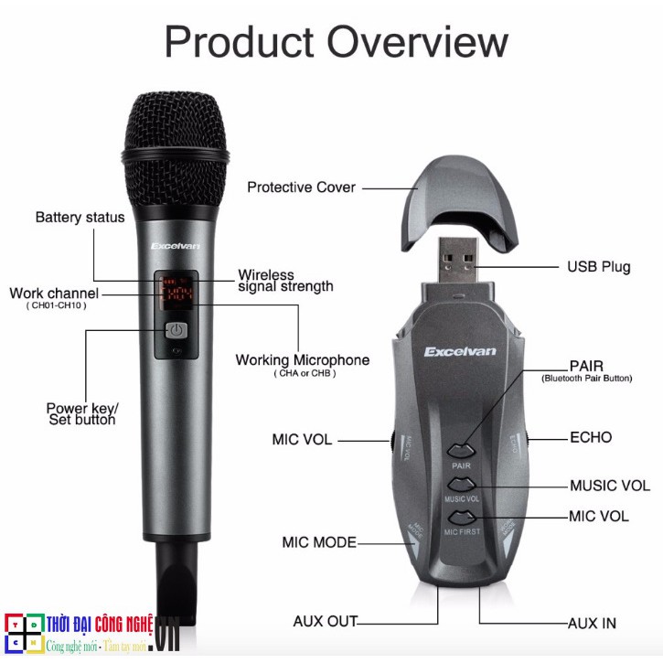 Micro Karaoke Excelvan K18V Cho Loa Bluetooth JBL: Xtreme, Charge, Boombox... Harman K