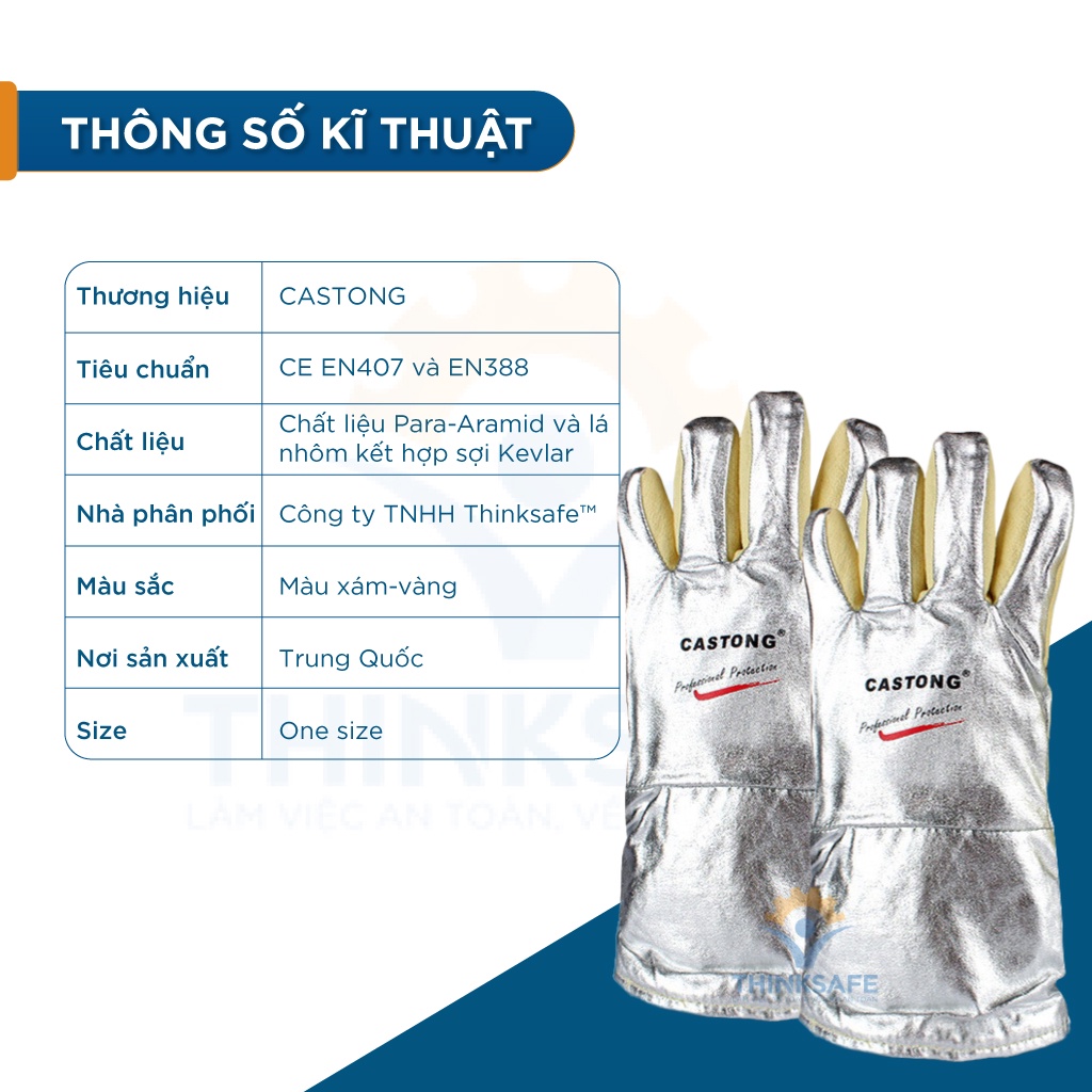 Găng tay cách nhiệt Castong 500 Độ chống cháy bao tay chống bức xạ nhiệt, bảo hộ lao động - THINKSAFE