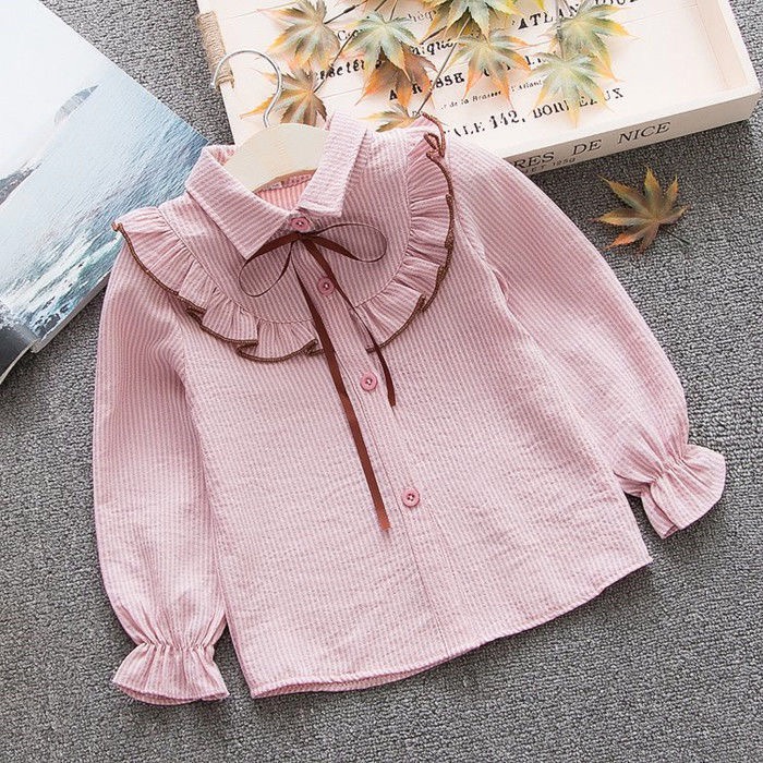 Áo sơ mi dày tay cổ nơ nhiều màu cho bé gái  N01003