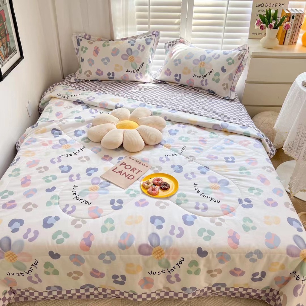 Bộ chăn ga gối cotton Living chăn trần bông hè mẫu mới siêu xinh chất cotton mềm mát thấm mồ hôi tốt