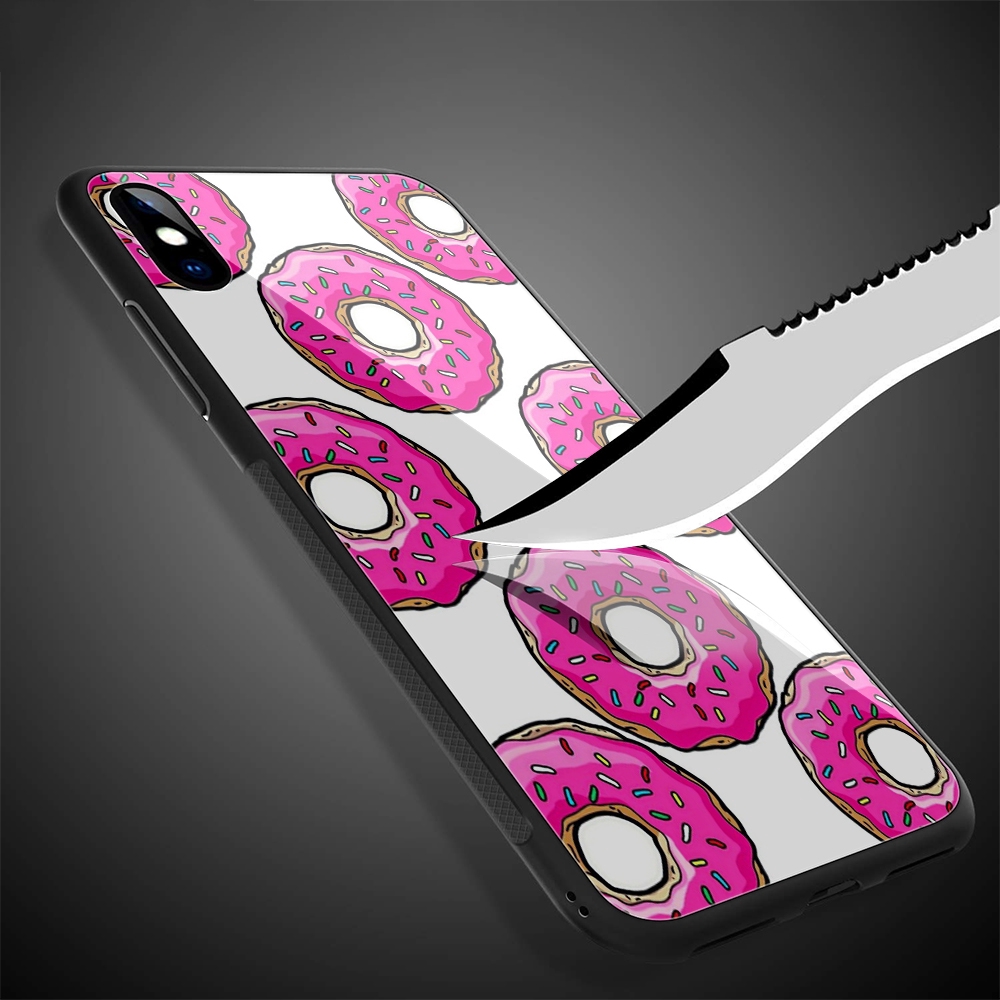 Ốp điện thoại silicon mặt kính in hình bánh donut hồng ngọt ngào 238C Samsung S7 Edge S8 S9 S10 Plus Note 10