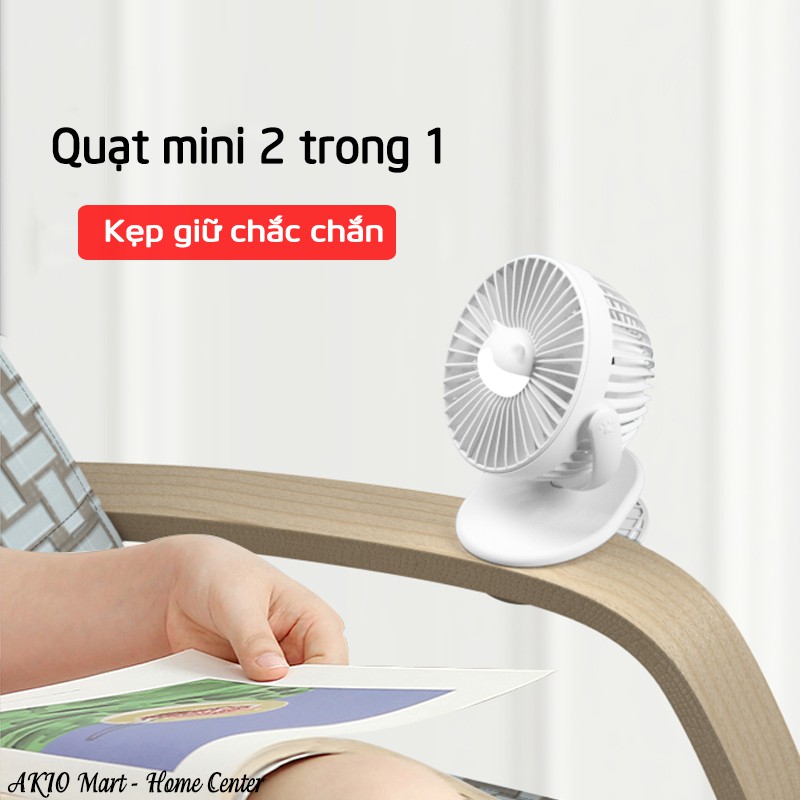 Quạt mini 2020 [Tích hợp đèn ngủ] Quạt tích điện❤FREESHIP ❤ góc xoay 720 độ, kẹp đa năng tiện dụng, Bảo hành 06 tháng