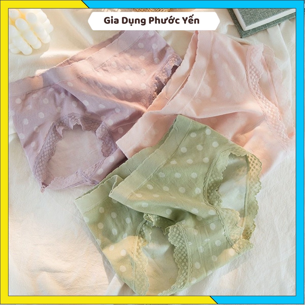 Quần Lót Cotton Dệt Kim Chấm Bi Viền Ren Công Chúa