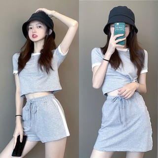 Set áo thun tay ngắn phối quần Short thời trang năng động cho nữ 2021