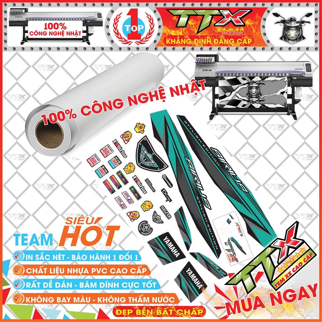 Tem Xe Sirius Xanh Lục Bảo Xám Đen - Tem Dán Xe Sirius Đen Xanh Xám Viền Chỉ Siêu Đẹp - Mẫu Tem Rời Sirius