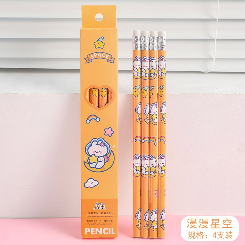 Túi 4 bút chì HB gấu và cô bé không gian