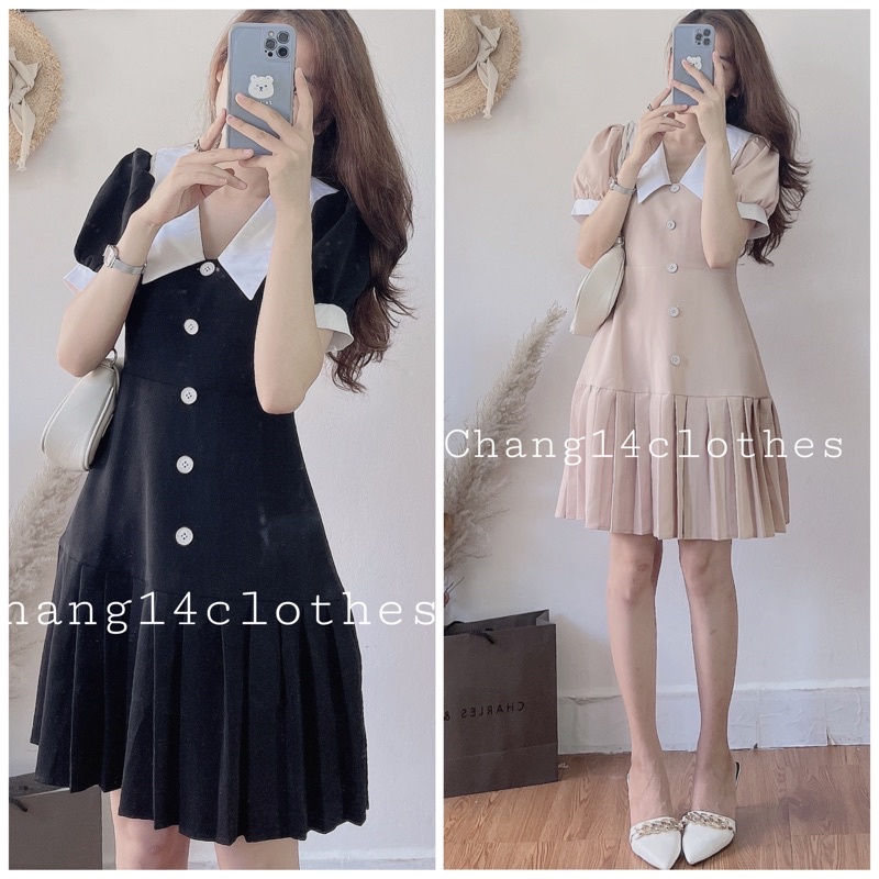đầm váy tiểu thư cổ sơ mi dáng xoè váy thiết kế