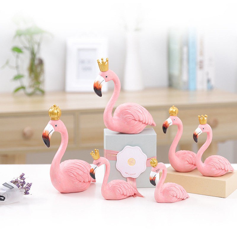 Tượng trang trí cặp chim hồng hạc Flamants Roses (màu Hồng, Đỏ) bằng Composite - F20Beauty - Phong cách hiện đại