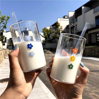 Cốc Ly Thủy Tinh Uống Nước Bông Hoa Nhiều Màu (k kèm ống hút)